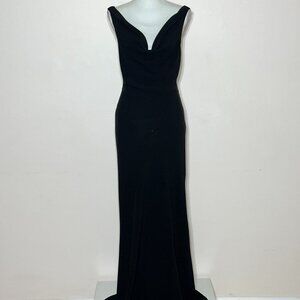 Black Crepe Bias Gown Draped Neckline  Size S